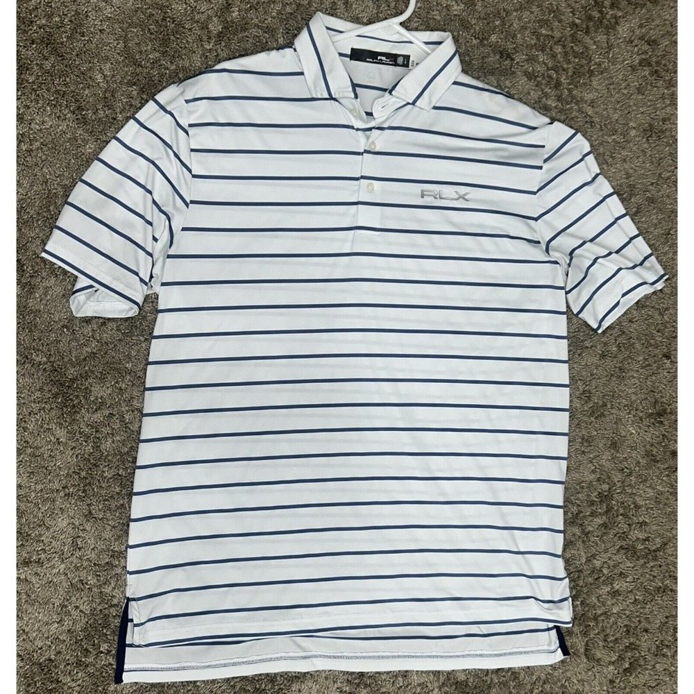 RLX Ralph Lauren White Polo with Navy Stripes